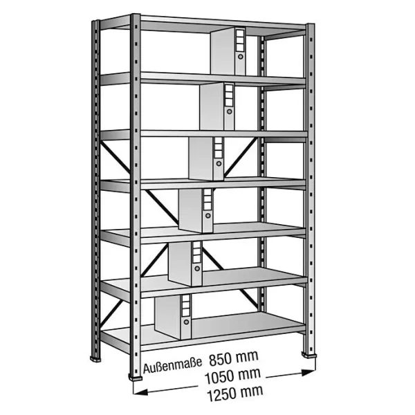 BAUHAUS Scholz Aktenregal Grundelement Länge: 1.250 Mm, Breite: 300 Mm, Höhe: 2.280 Mm, Traglast: 60 Kg/Boden, Anzahl Böden: 7 Stk. 3