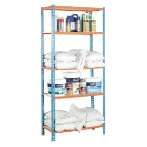 BAUHAUS Simonrack Maderclick Metallregal Plus L X B X H: 30 X 100 X 200 Cm, Traglast: 150 Kg/Boden, Anzahl Böden: 5, Stecken, Blau/Orange 10