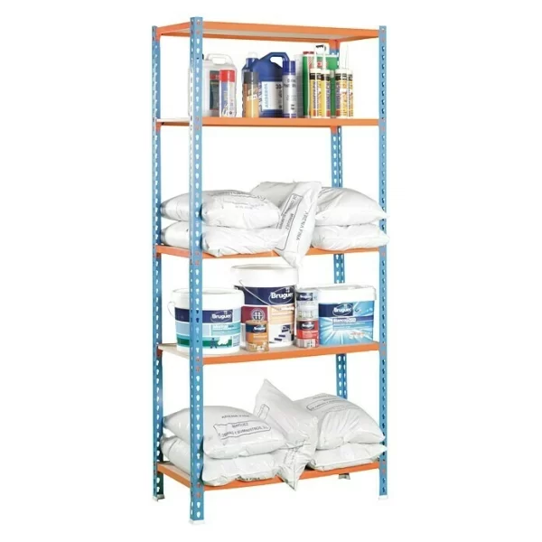 BAUHAUS Simonrack Maderclick Metallregal Plus L X B X H: 30 X 100 X 200 Cm, Traglast: 150 Kg/Boden, Anzahl Böden: 5, Stecken, Blau/Orange 4