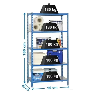 BAUHAUS Simonrack Simonclick Metallregal L X B X H: 40 X 90 X 180 Cm, Traglast: 180 Kg/Boden, Anzahl Böden: 5 Stk., Stecken, Blau 15
